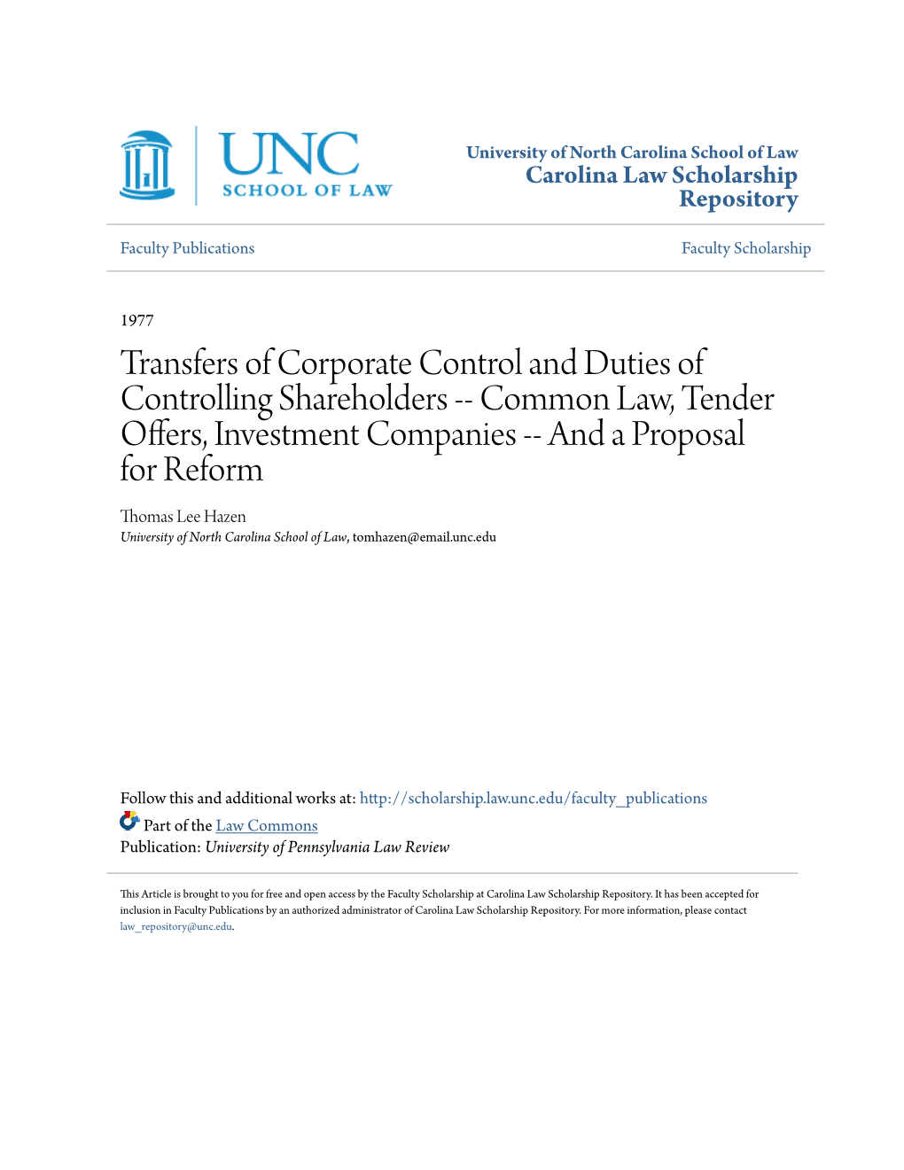 Transfers of Corporate Control and Duties of Controlling Shareholders