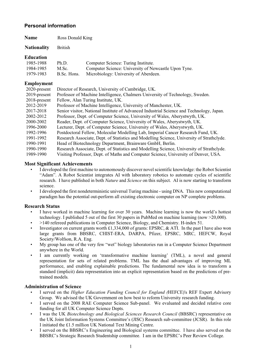 Personal Information Name Nationality Education Employment