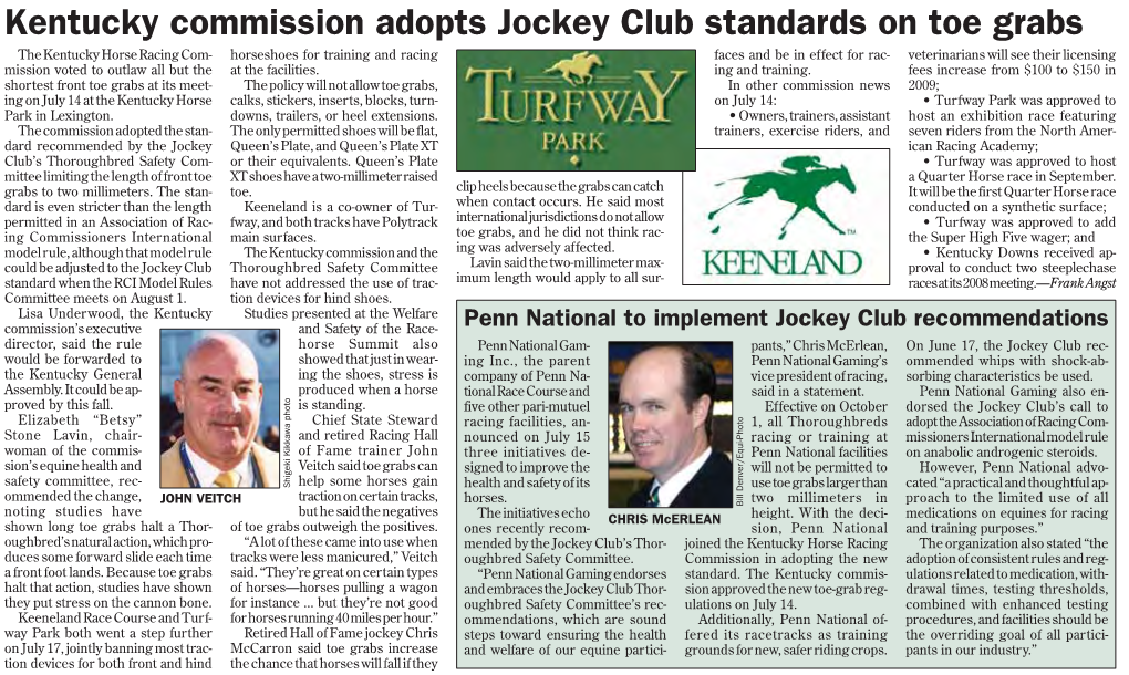 Kentucky Commission Adopts Jockey Club Standards on Toe Grabs