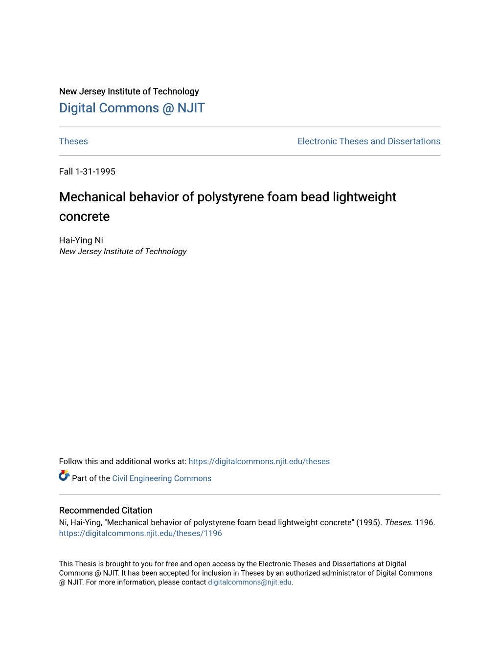 Mechanical Behavior of Polystyrene Foam Bead Lightweight Concrete