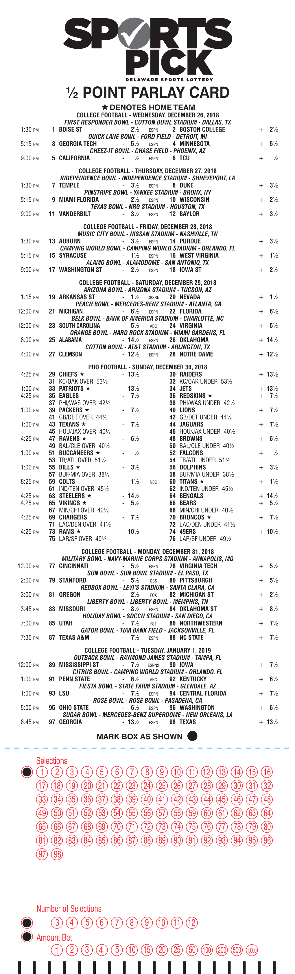 ½ Point Parlay Card