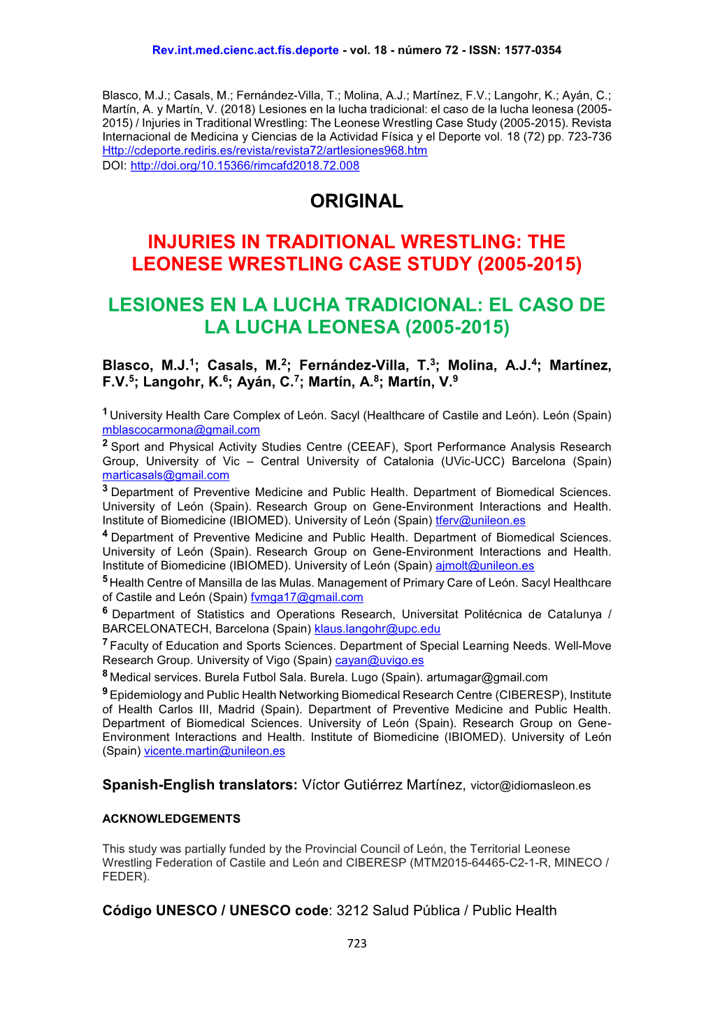 Injuries in Traditional Wrestling: the Leonese Wrestling Case Study (2005-2015)