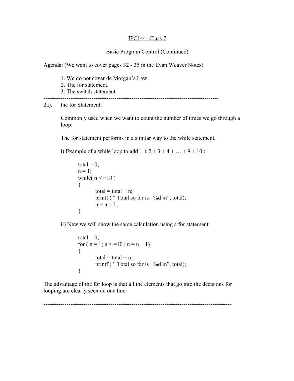 Basic Program Control (Continued)