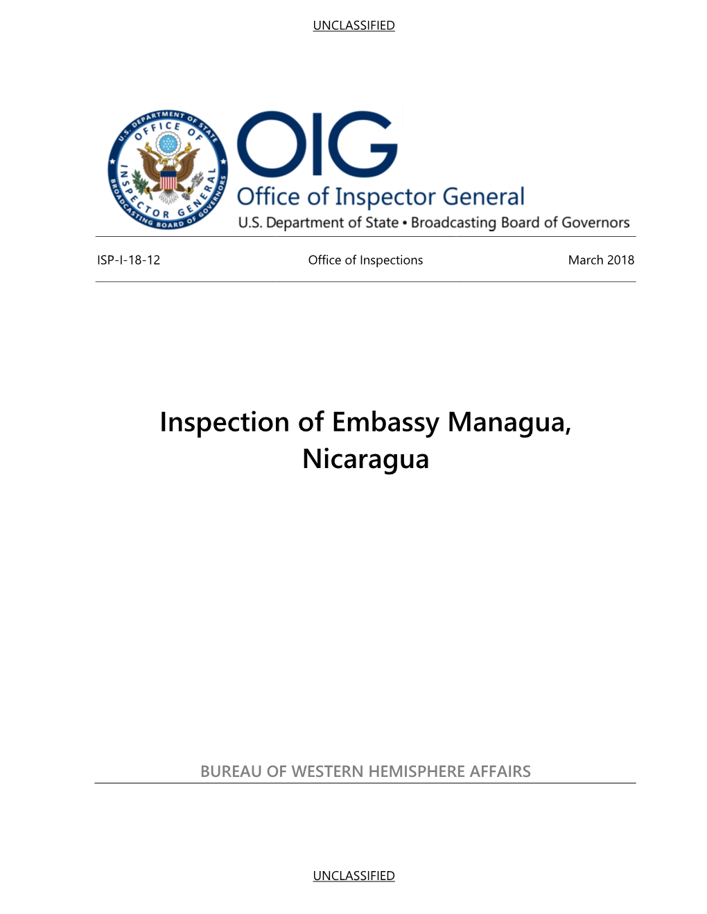 Embassy Managua Final Inspection Report ISP-I-18-12