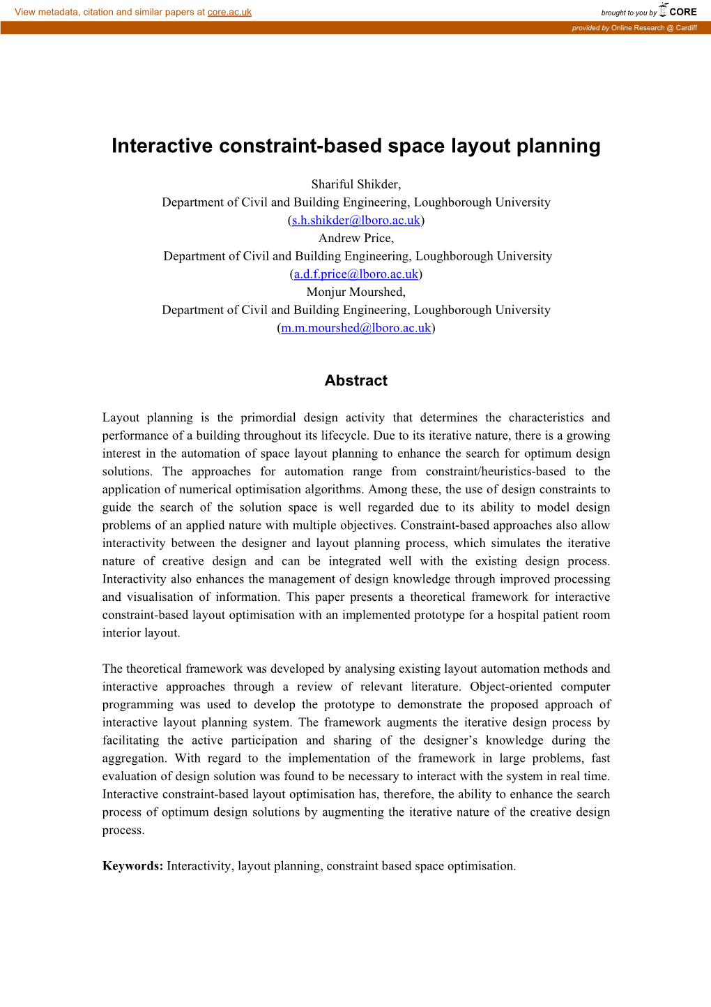 Interactive Constraint-Based Space Layout Planning