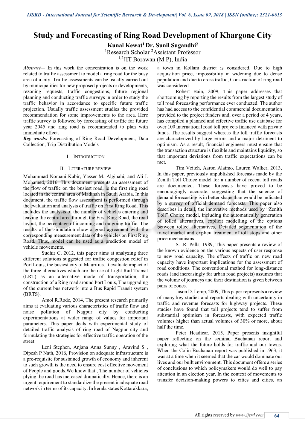 Study and Forecasting of Ring Road Development of Khargone City Kunal Kewat1 Dr