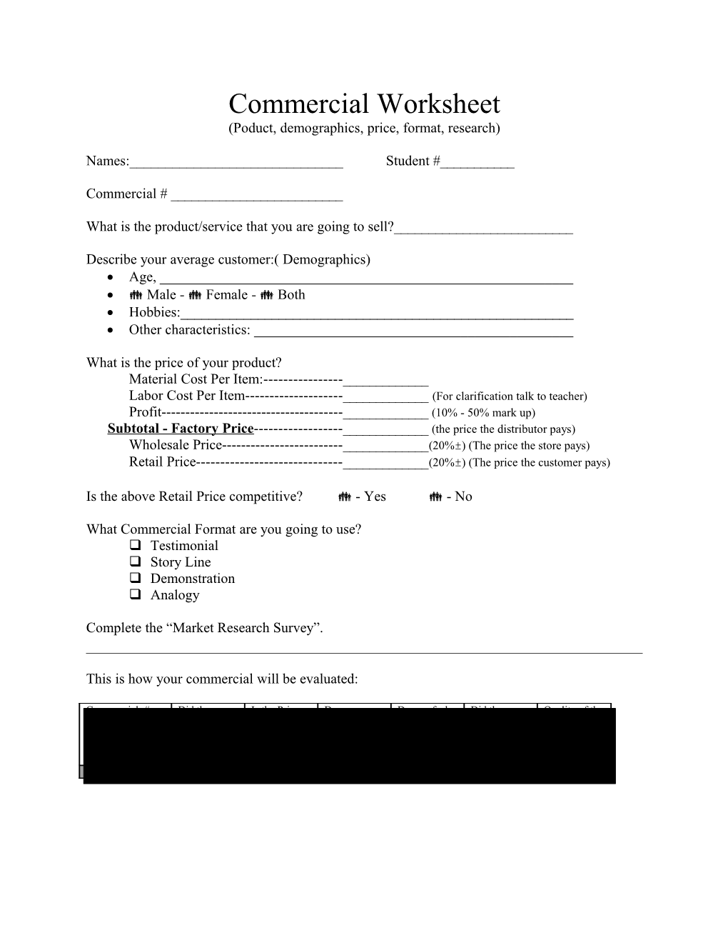 Commercial Visual Worksheet