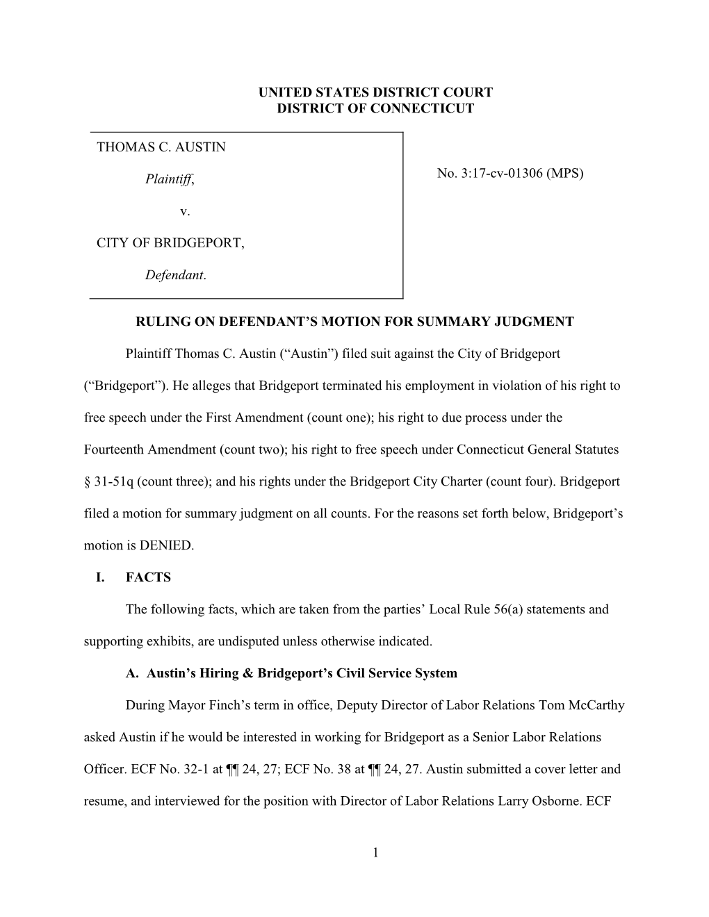 1 United States District Court District of Connecticut