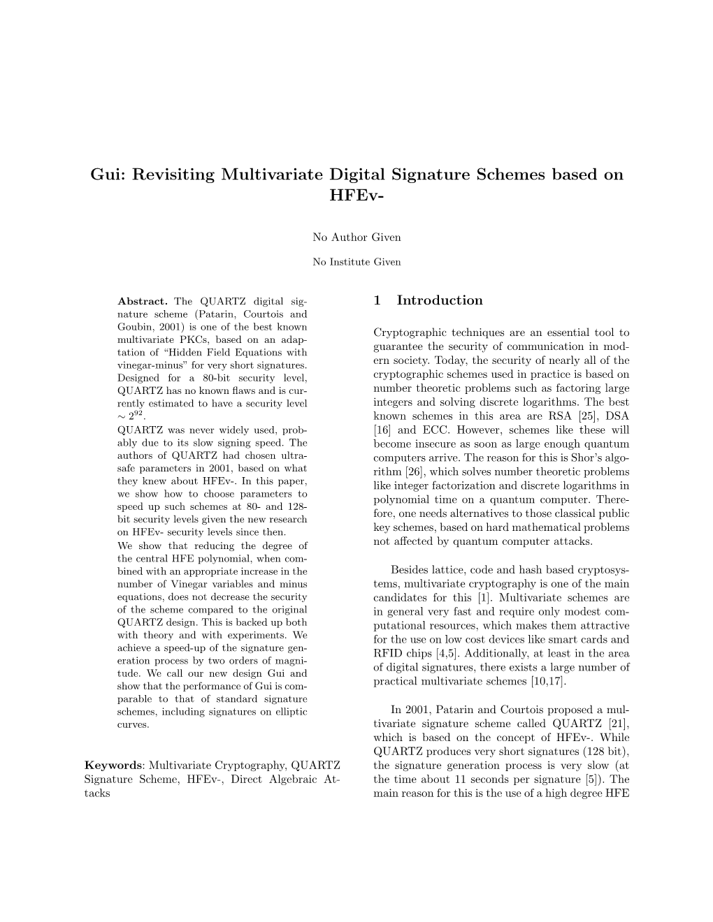 Gui: Revisiting Multivariate Digital Signature Schemes Based on Hfev