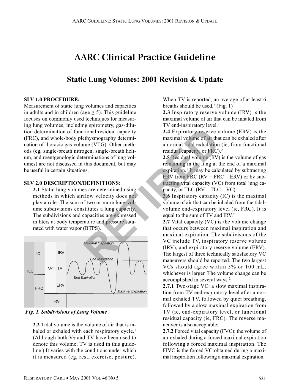 Static Lung Volumes: 2001 Revision & Update