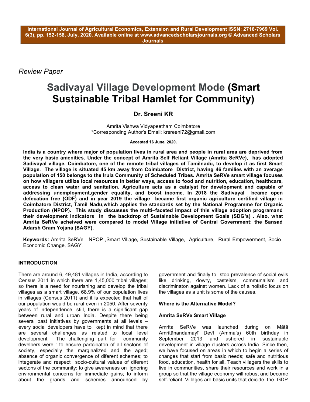 Sadivayal Village Development Mode (Smart Sustainable Tribal Hamlet for Community)