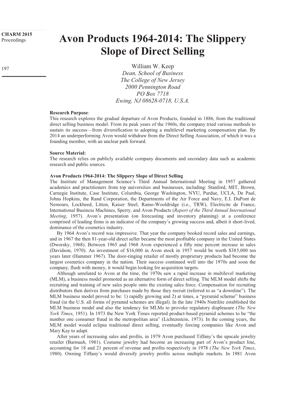 Avon Products 1964-2014: the Slippery Slope of Direct Selling