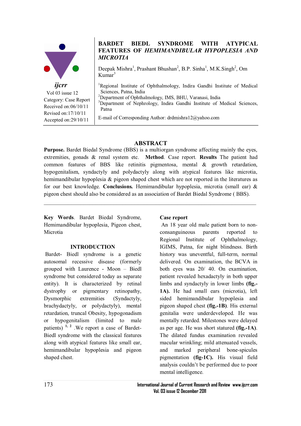 Bardet Biedl Syndrome with Atypical Features of Hemimandibular Hypoplesia and Microtia