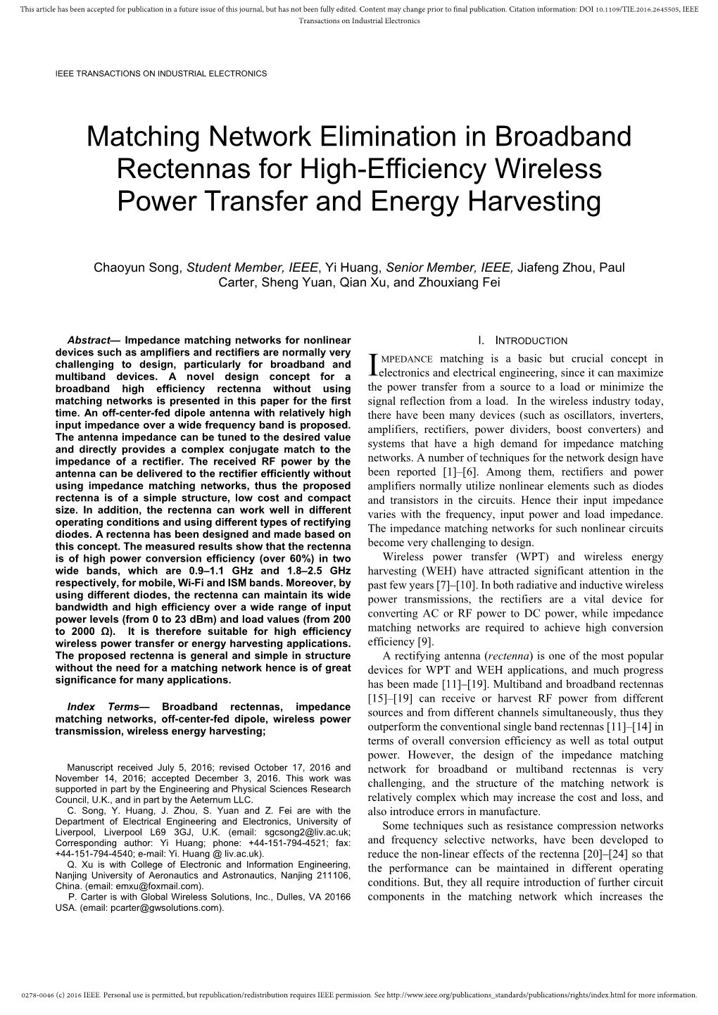 Matching Network Elimination in Broadband Rectennas for High-Efficiency Wireless Power Transfer and Energy Harvesting