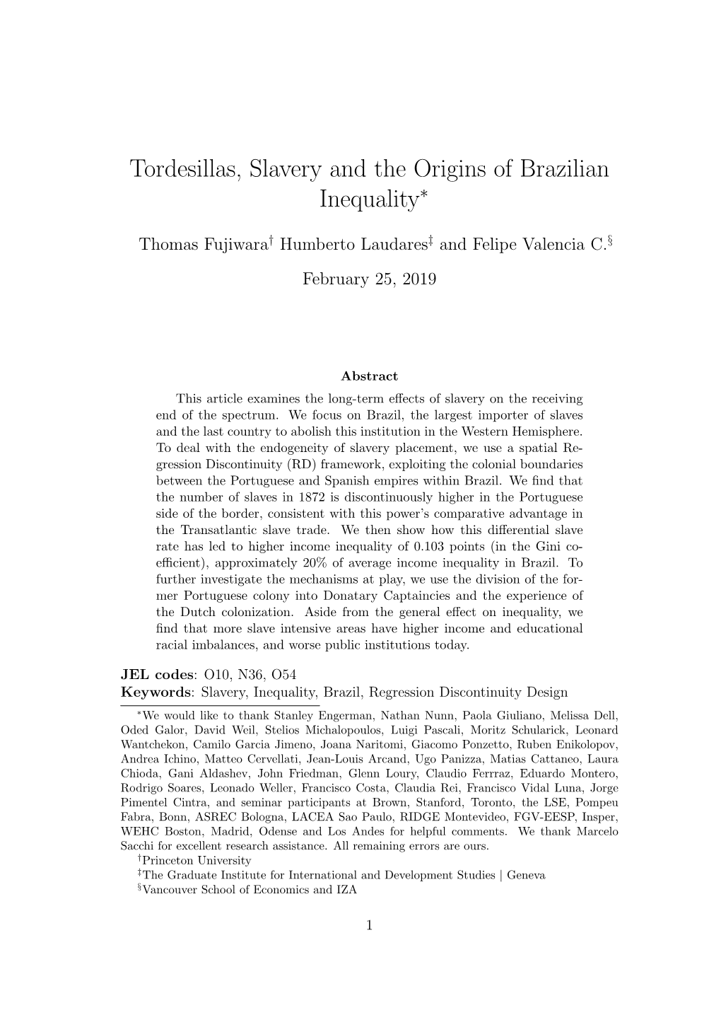 Tordesillas, Slavery and the Origins of Brazilian Inequality∗