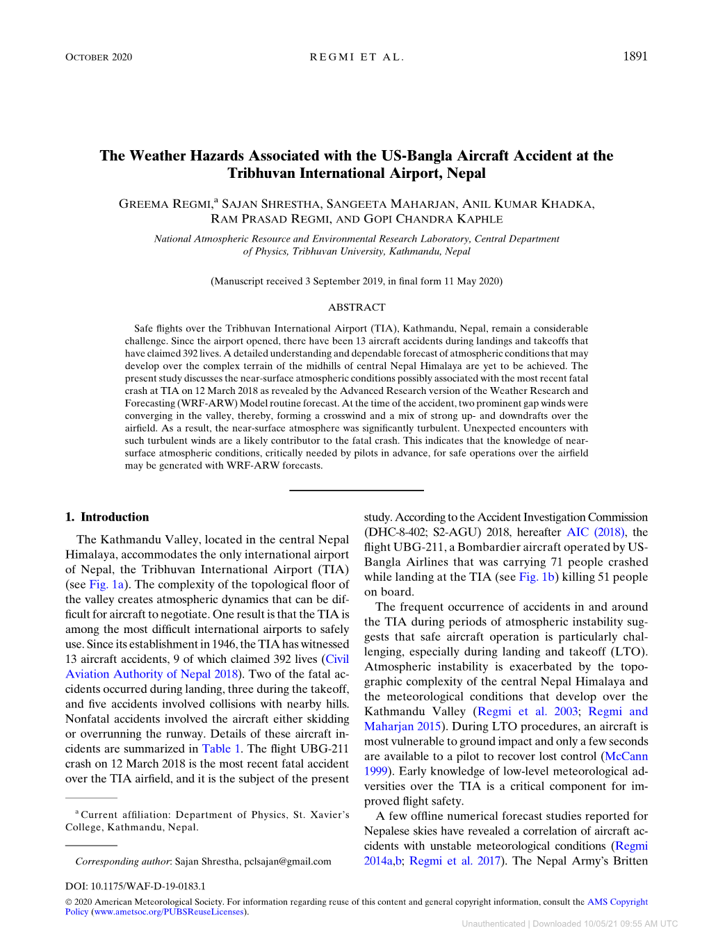 The Weather Hazards Associated with the US-Bangla Aircraft Accident at the Tribhuvan International Airport, Nepal