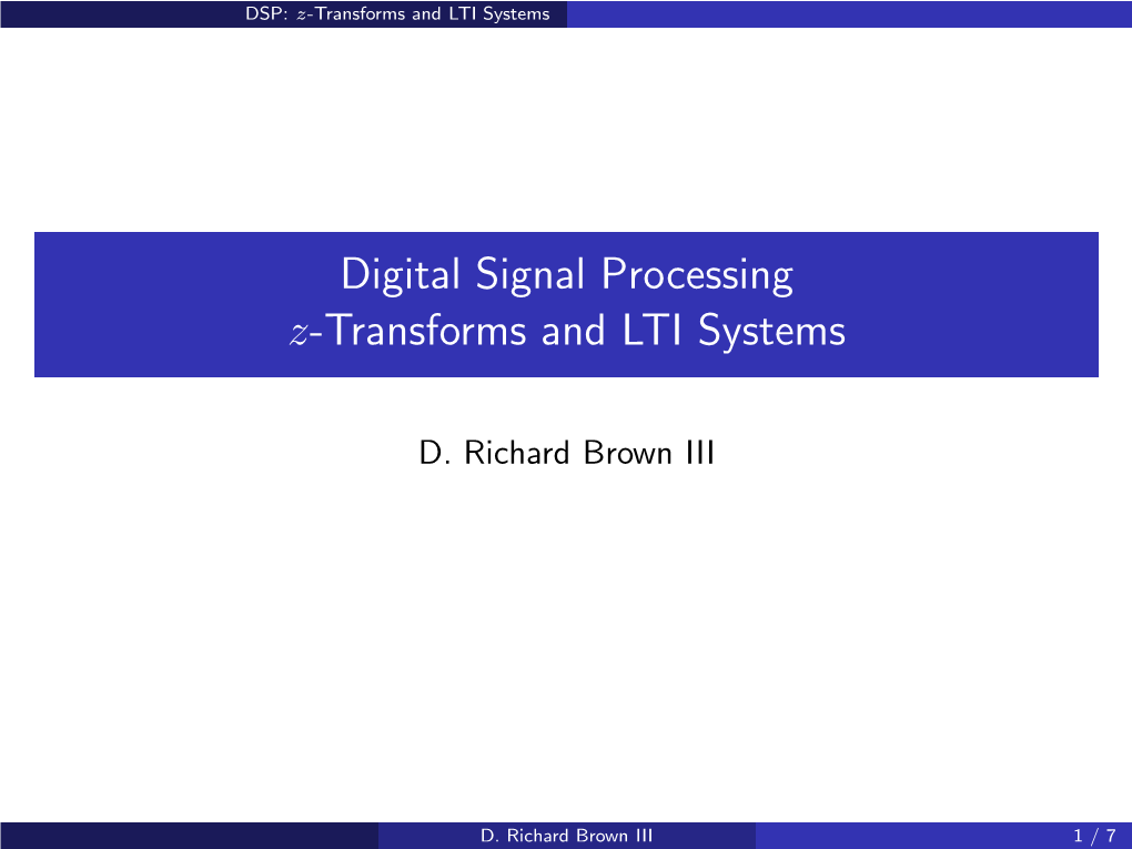 Digital Signal Processing Z-Transforms and LTI Systems