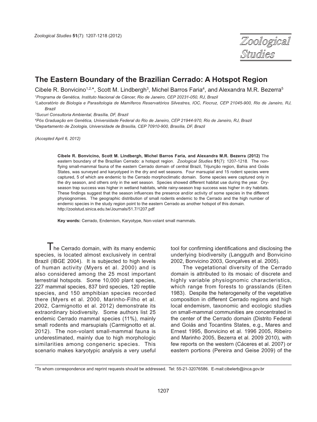 The Eastern Boundary of the Brazilian Cerrado: a Hotspot Region Cibele R