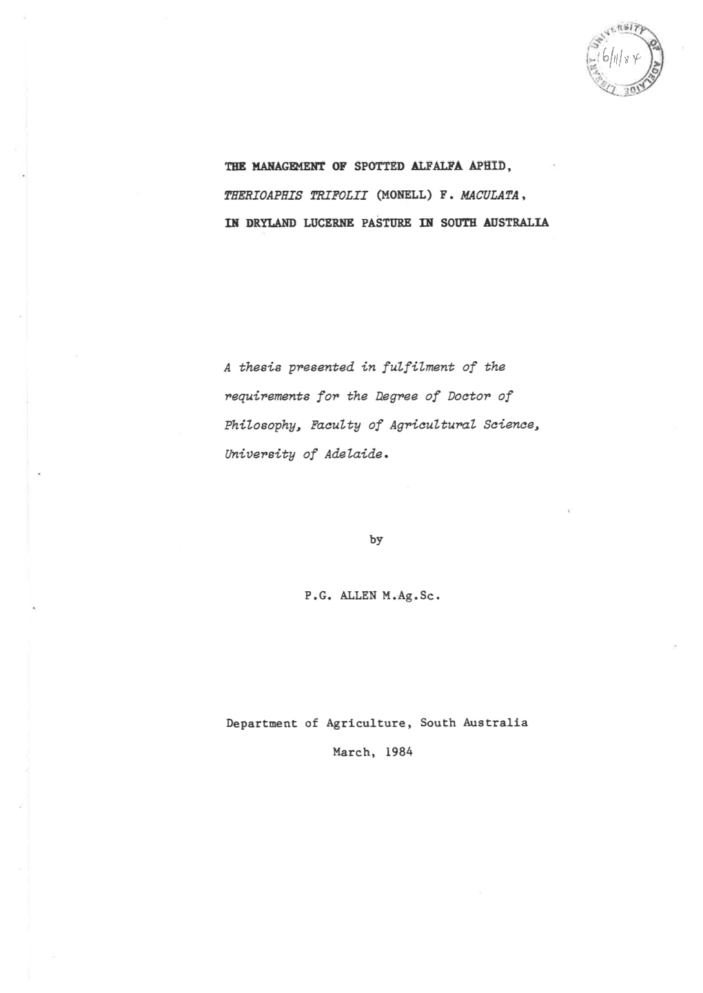 The Management of Spotted Alfalfa Aphid, Therioaphis Trifolii