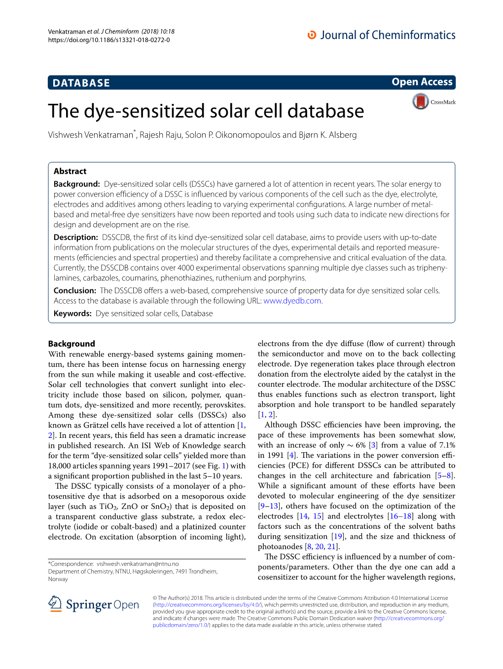 The Dye-Sensitized Solar Cell Database