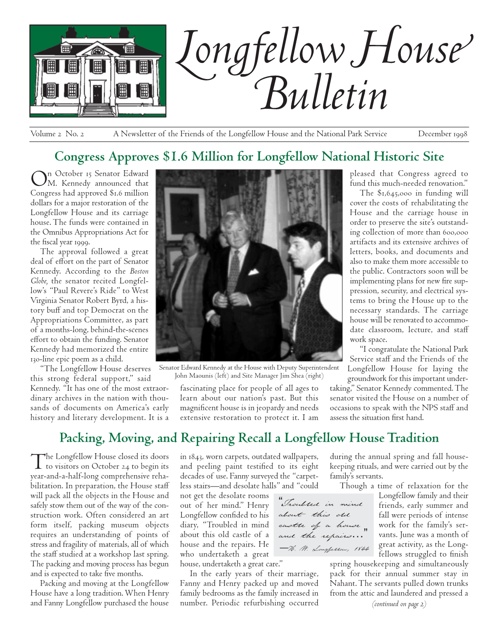 Longfellow House Bulletin, Vol. 2, No. 2