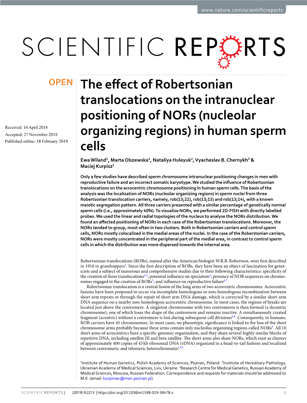 In Human Sperm Published: Xx Xx Xxxx Cells Ewa Wiland1, Marta Olszewska1, Nataliya Huleyuk2, Vyacheslav B