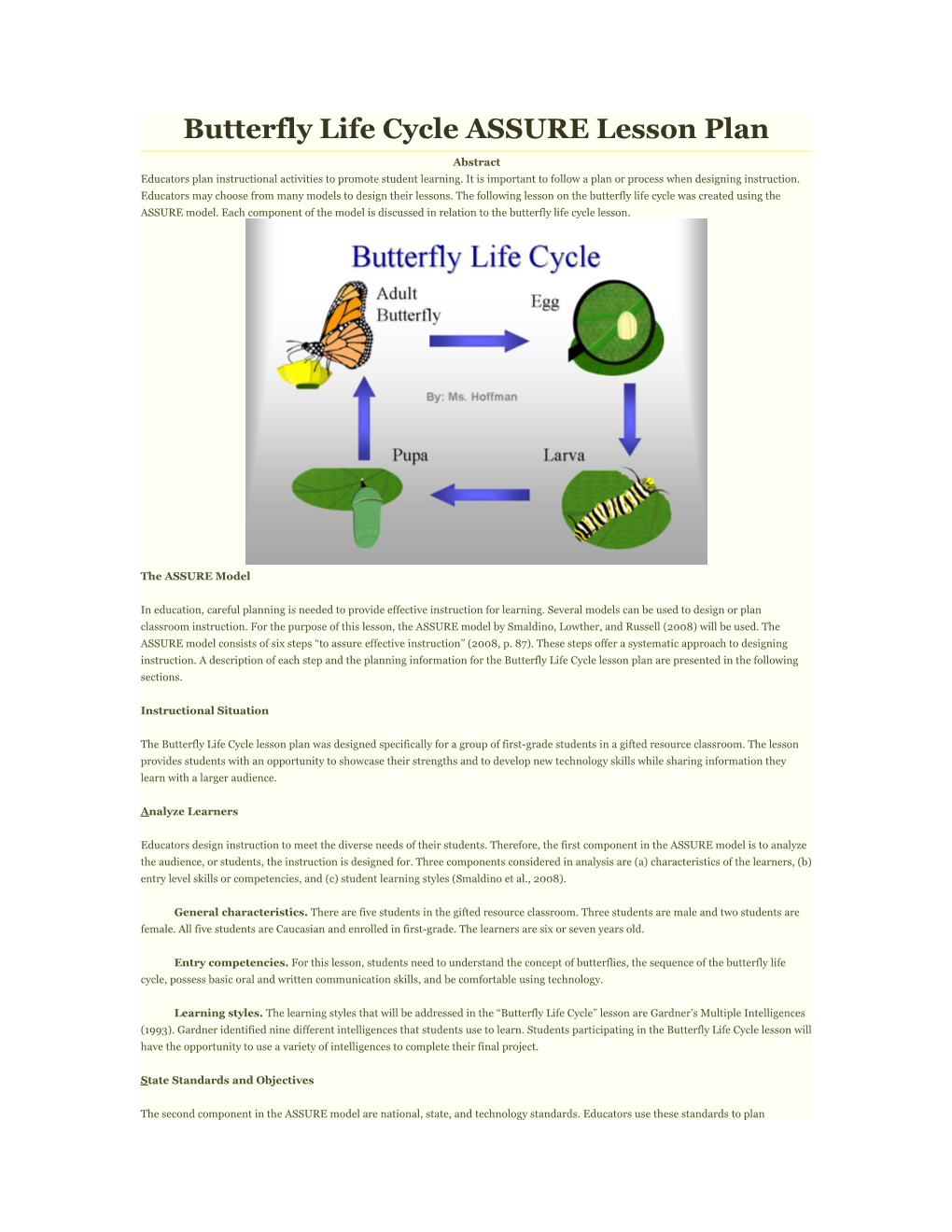 Butterfly Life Cycle ASSURE Lesson Plan