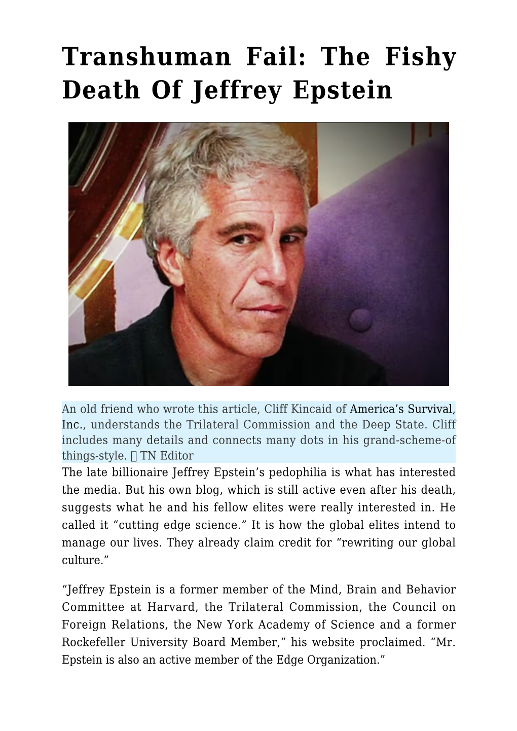 Transhuman Fail: the Fishy Death of Jeffrey Epstein