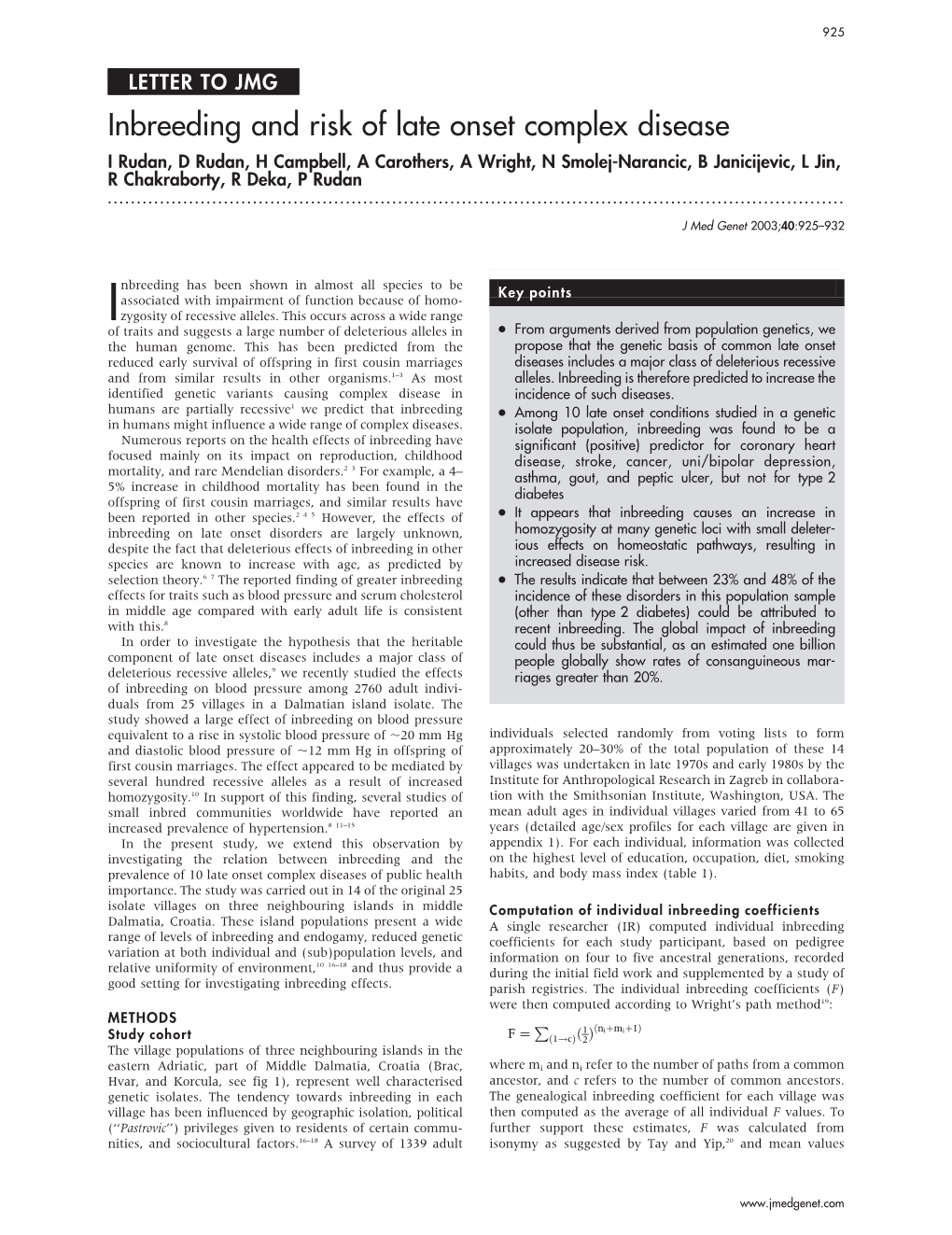 Inbreeding and Risk of Late Onset Complex Disease