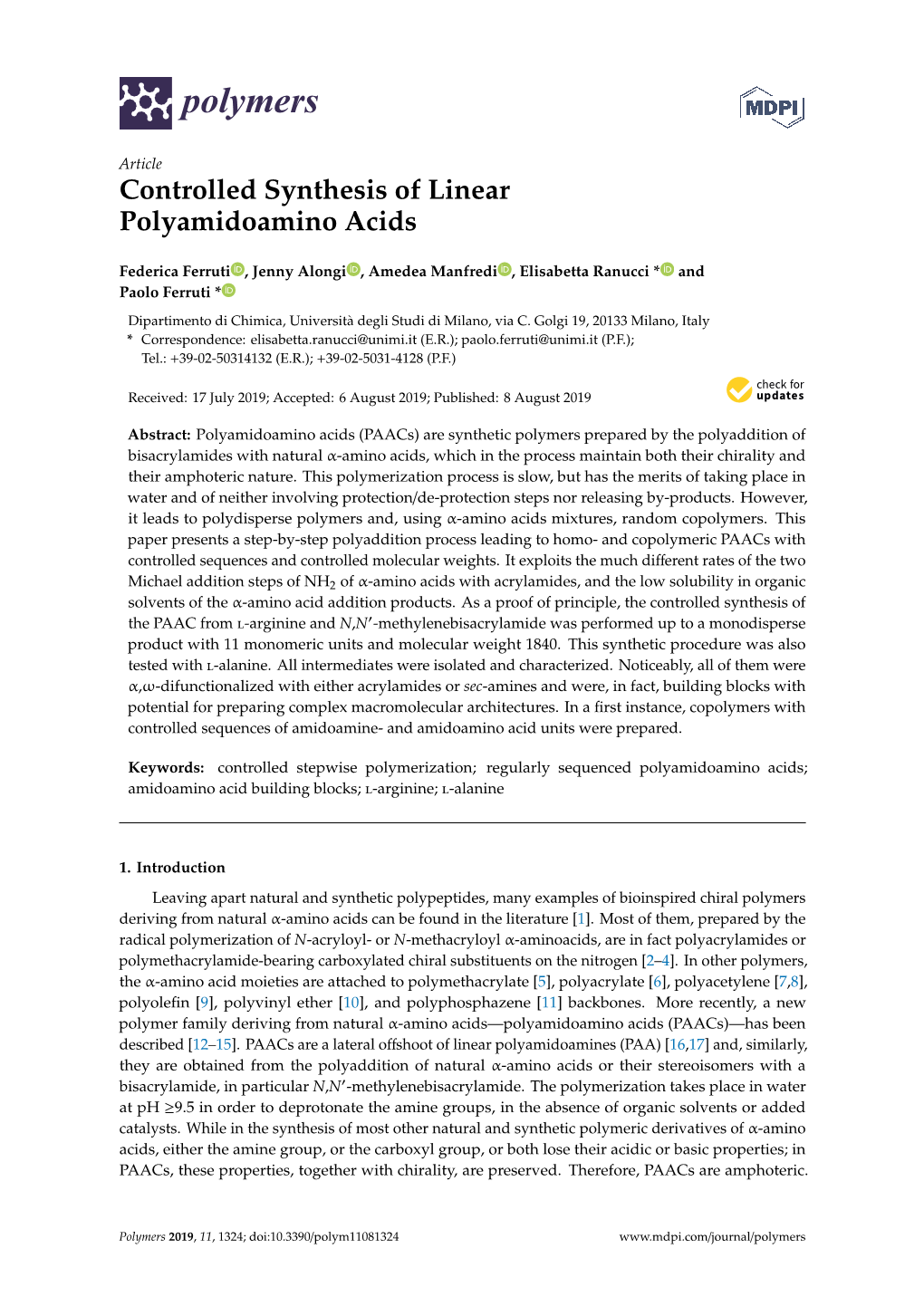 Controlled Synthesis of Linear Polyamidoamino Acids