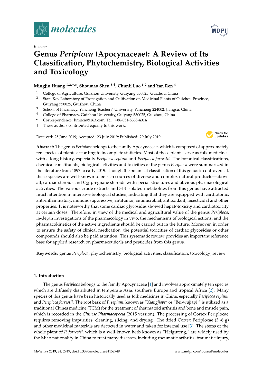 Genus Periploca (Apocynaceae): a Review of Its Classification