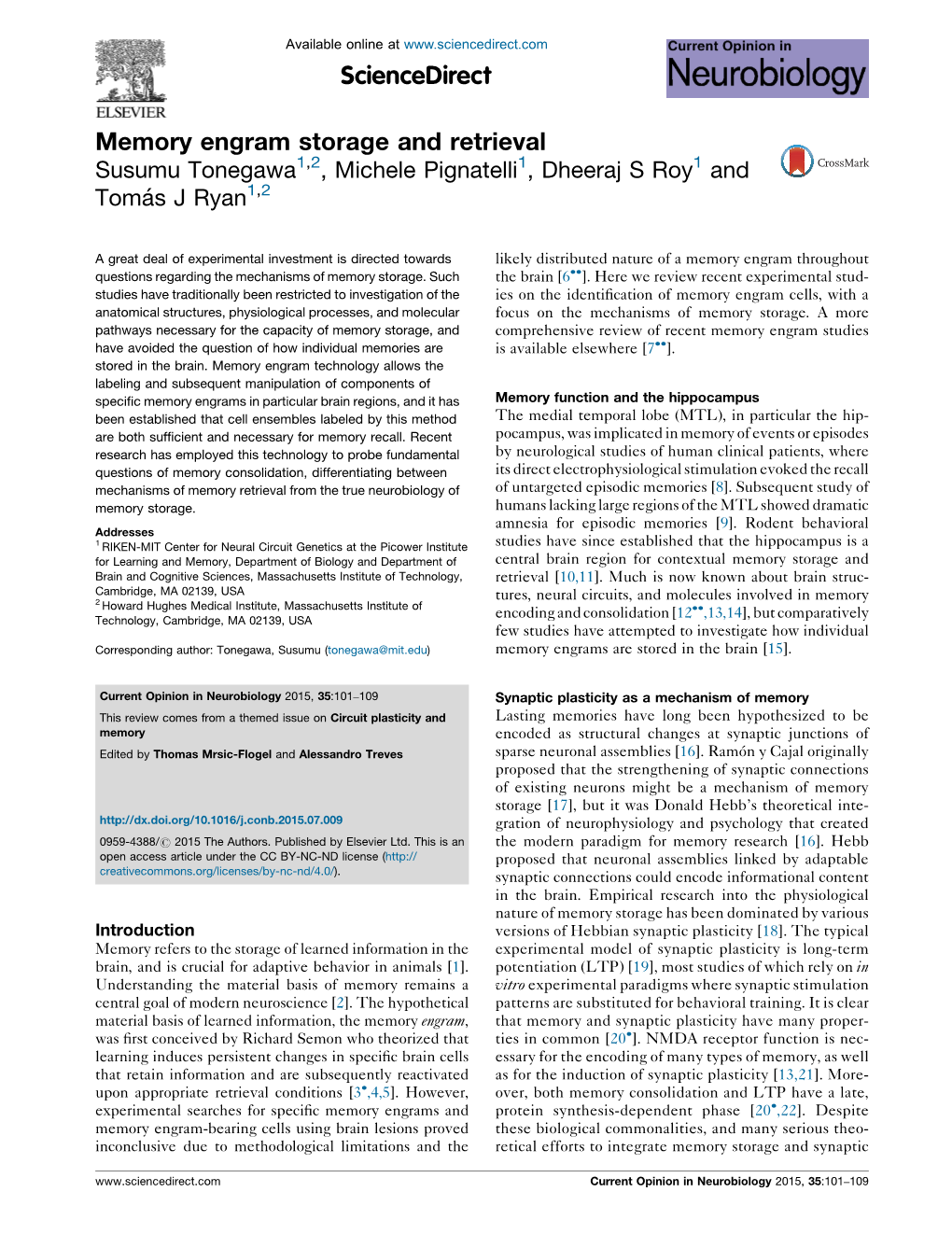 Memory Engram Storage and Retrieval