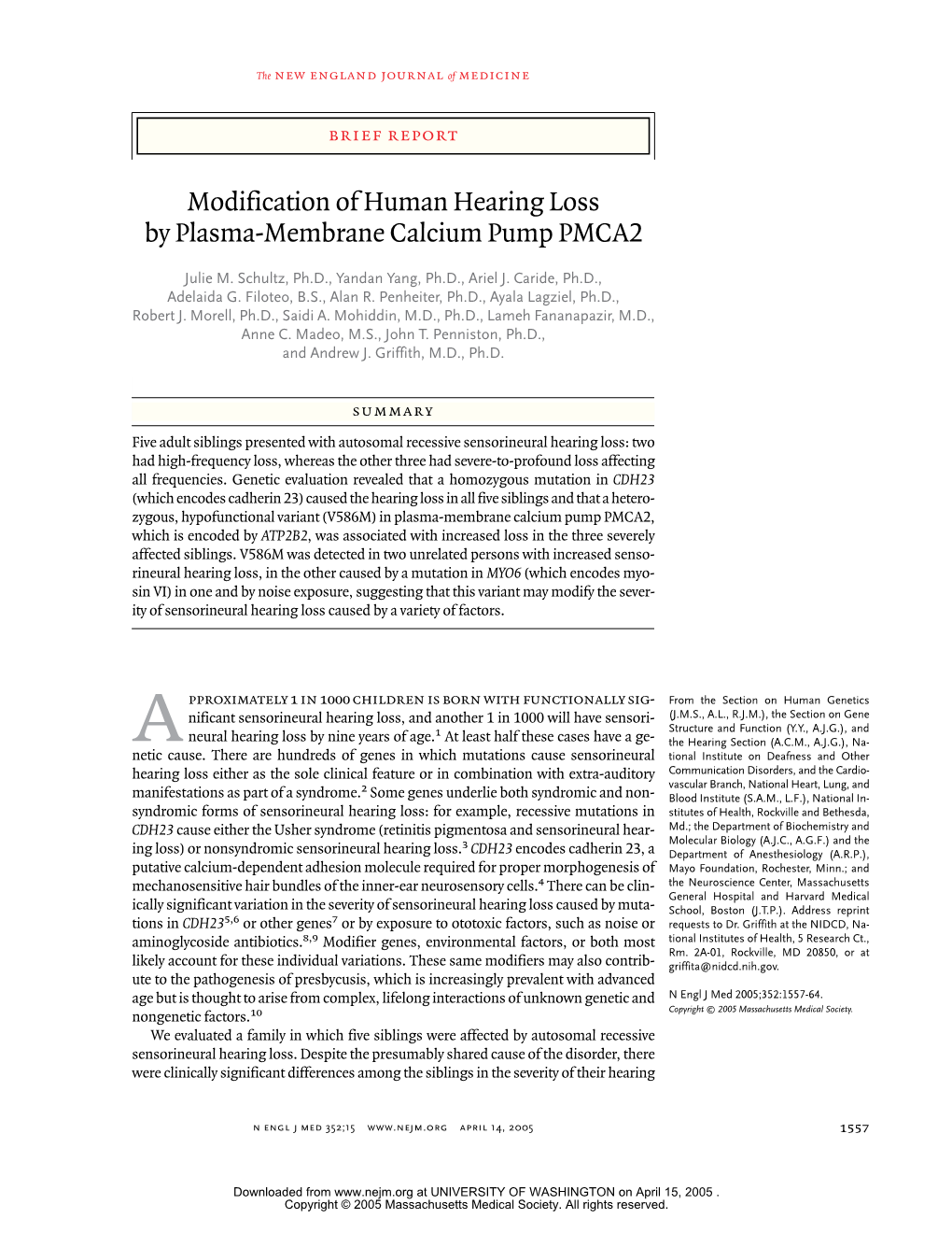 Modification of Human Hearing Loss by Plasma-Membrane Calcium Pump PMCA2