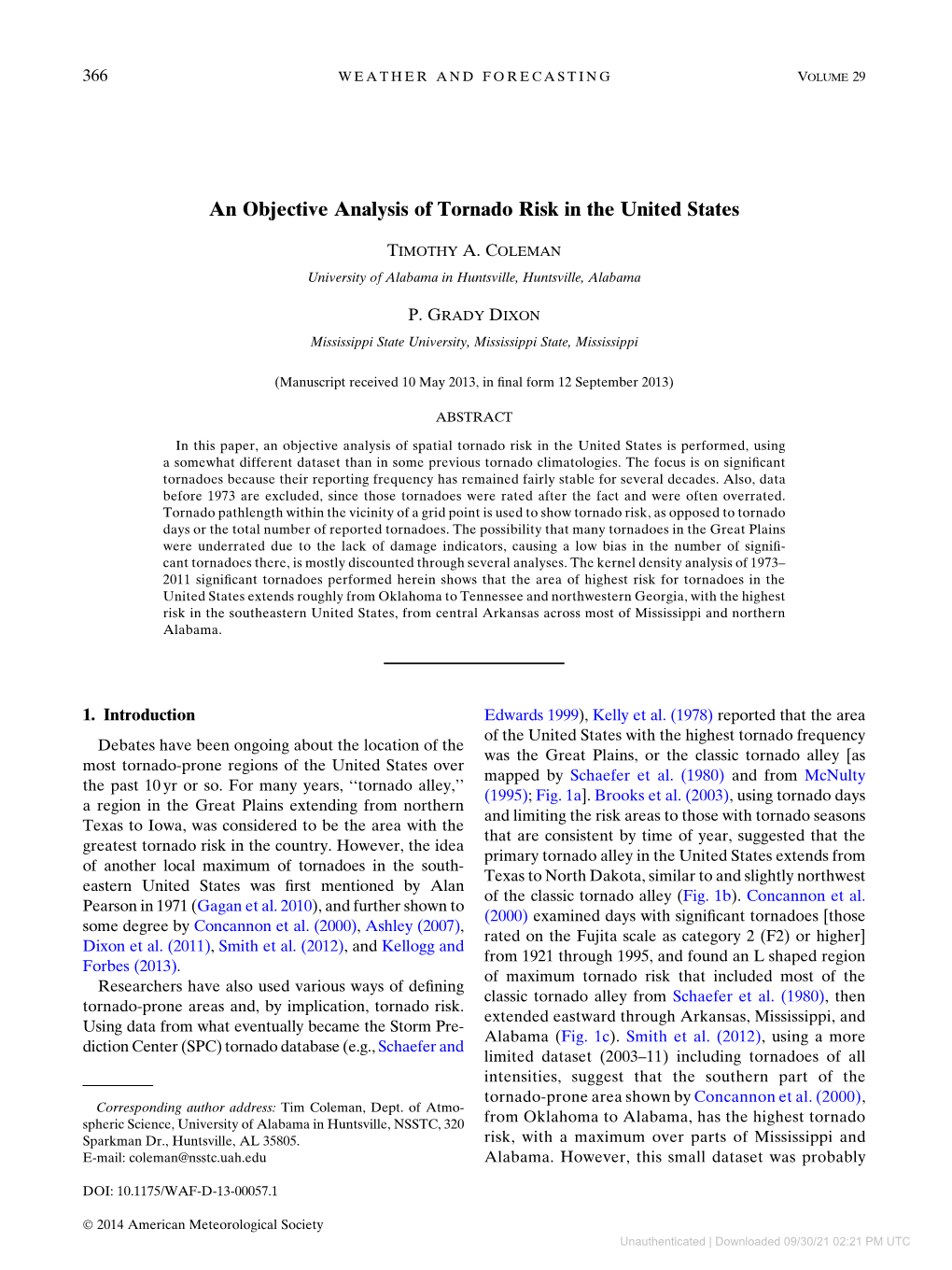 An Objective Analysis of Tornado Risk in the United States