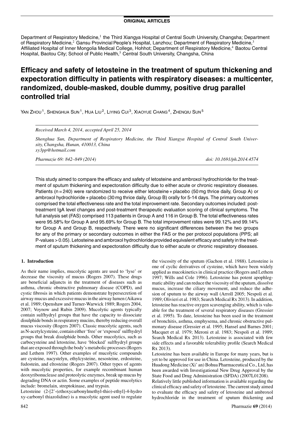 Efficacy and Safety of Letosteine in the Treatment of Sputum Thickening And