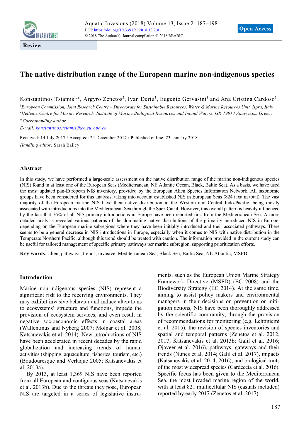 The Native Distribution Range of the European Marine Non-Indigenous Species