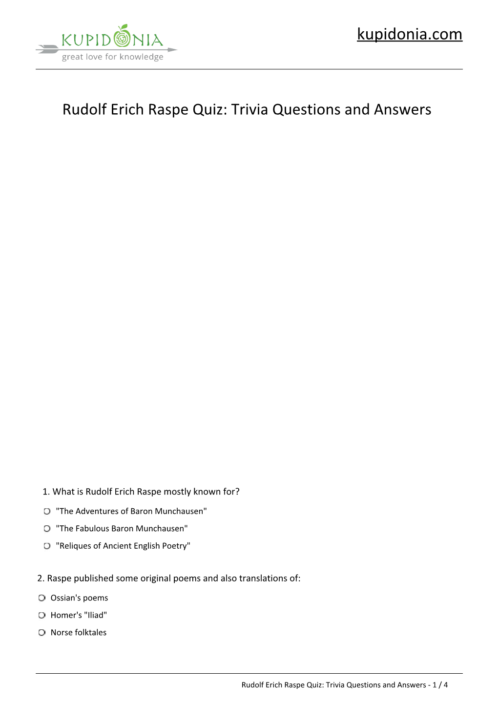 Rudolf Erich Raspe Quiz: Trivia Questions and Answers