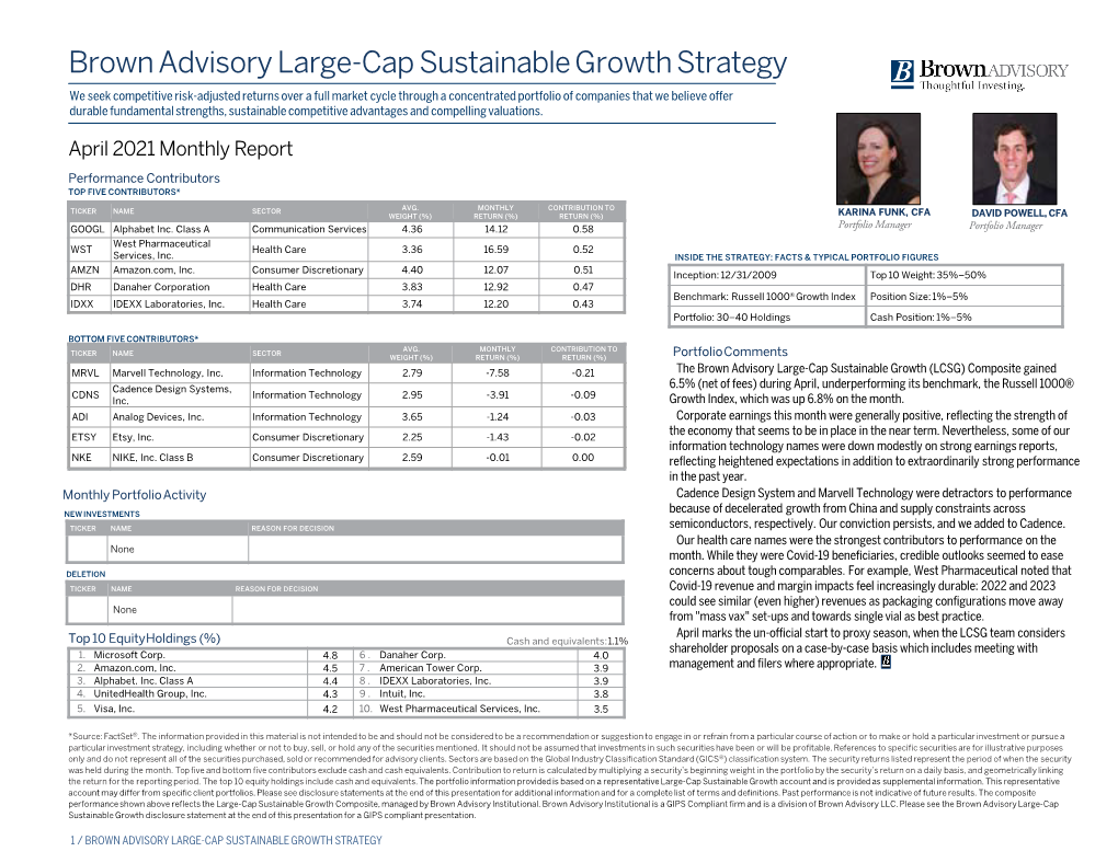 Brown Advisory Large-Cap Sustainable Growth Strategy