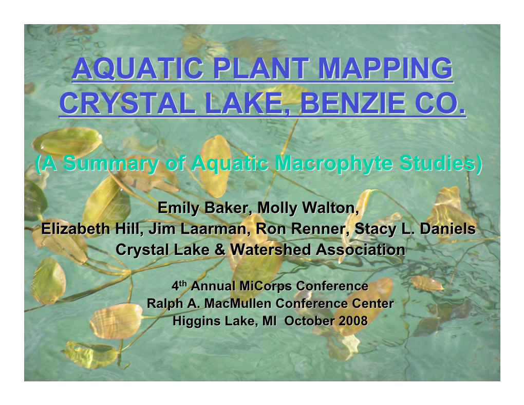 Aquatic Plant Mapping Crystal Lake, Benzie