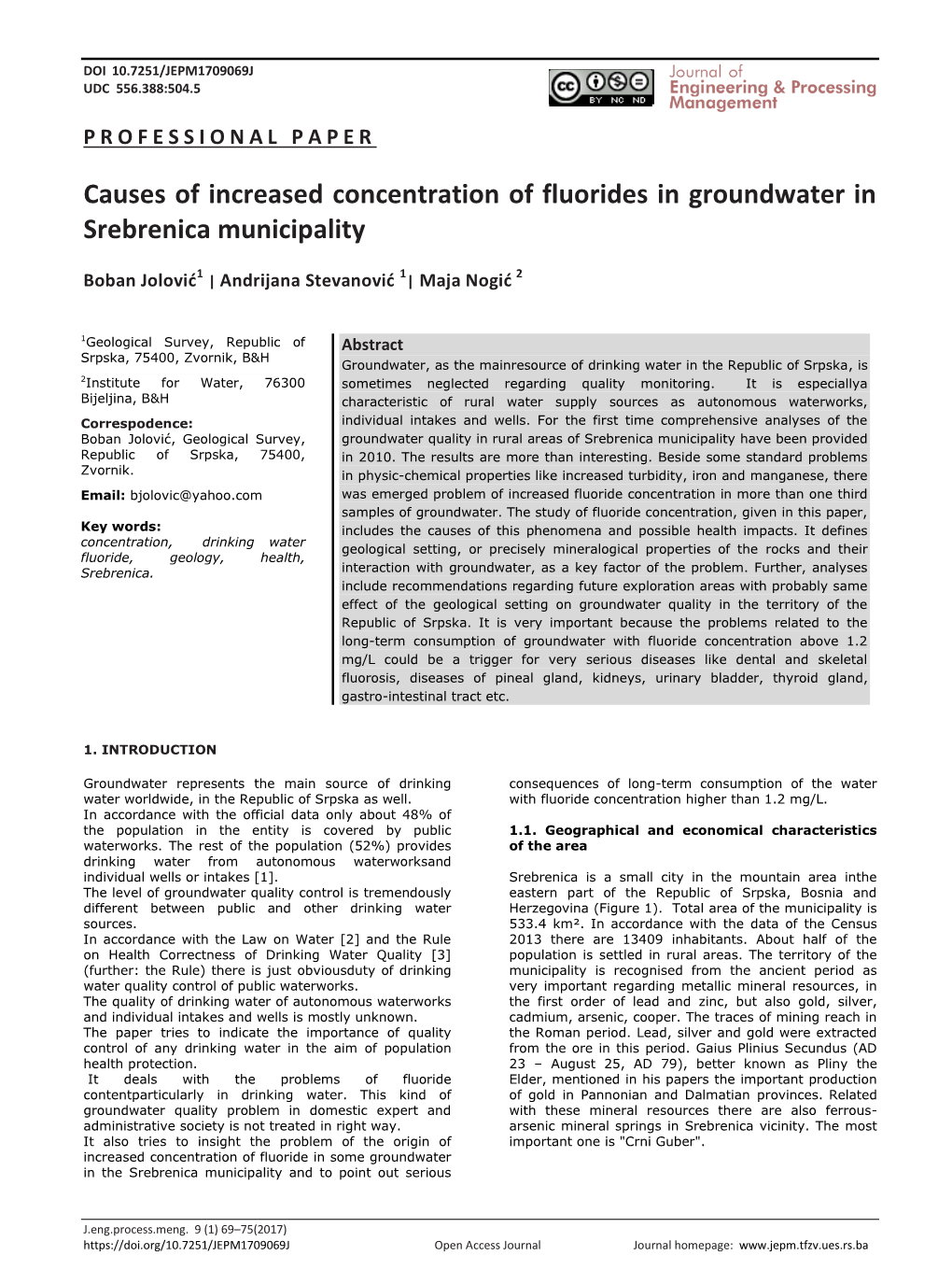 Causes of Increased Concentration of Fluorides in Groundwater in Srebrenica Municipality