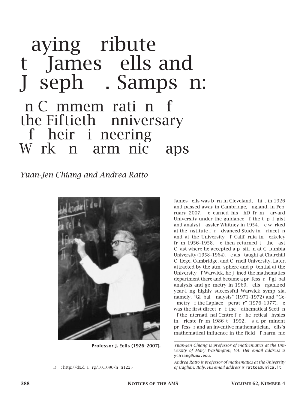 Paying Tribute to James Eells and Joseph H. Sampson: in Commemoration of the Fiftieth Anniversary of Their Pioneering Work on Harmonic Maps