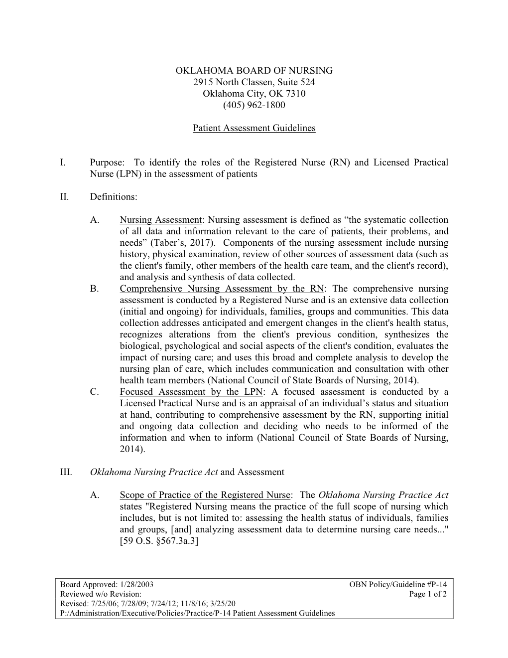 Patient Assessment Guidelines