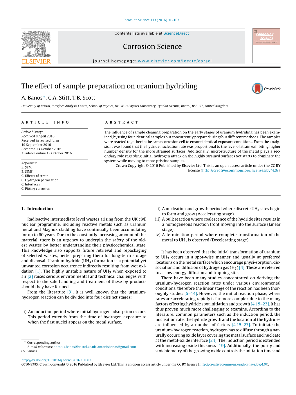 The Effect of Sample Preparation on Uranium Hydriding