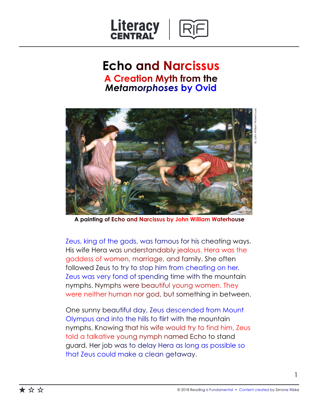 Echo and Narcissus a Creation Myth from the Metamorphoses by Ovid E S U O H R E T a W