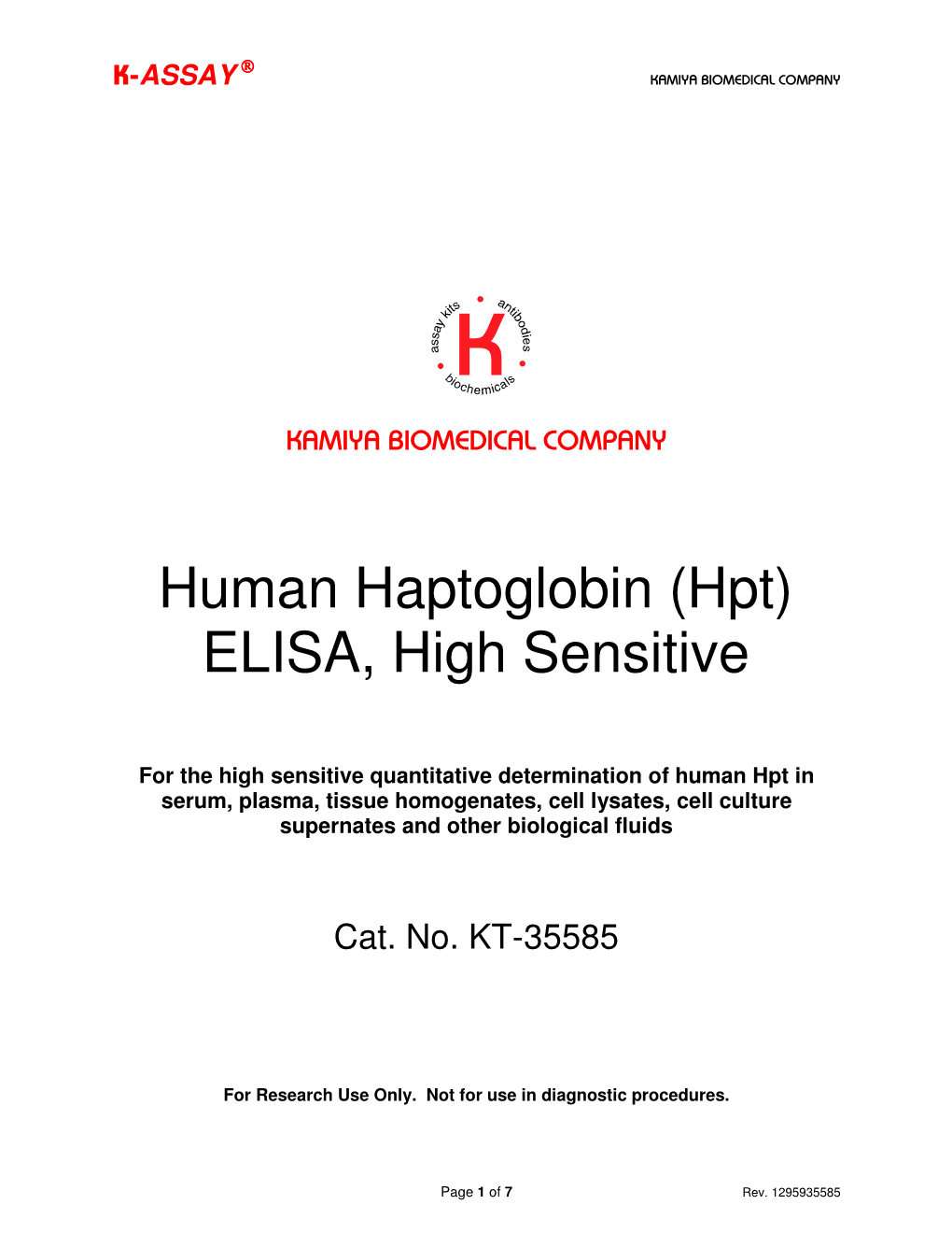 Human Haptoglobin (Hpt) ELISA, High Sensitive