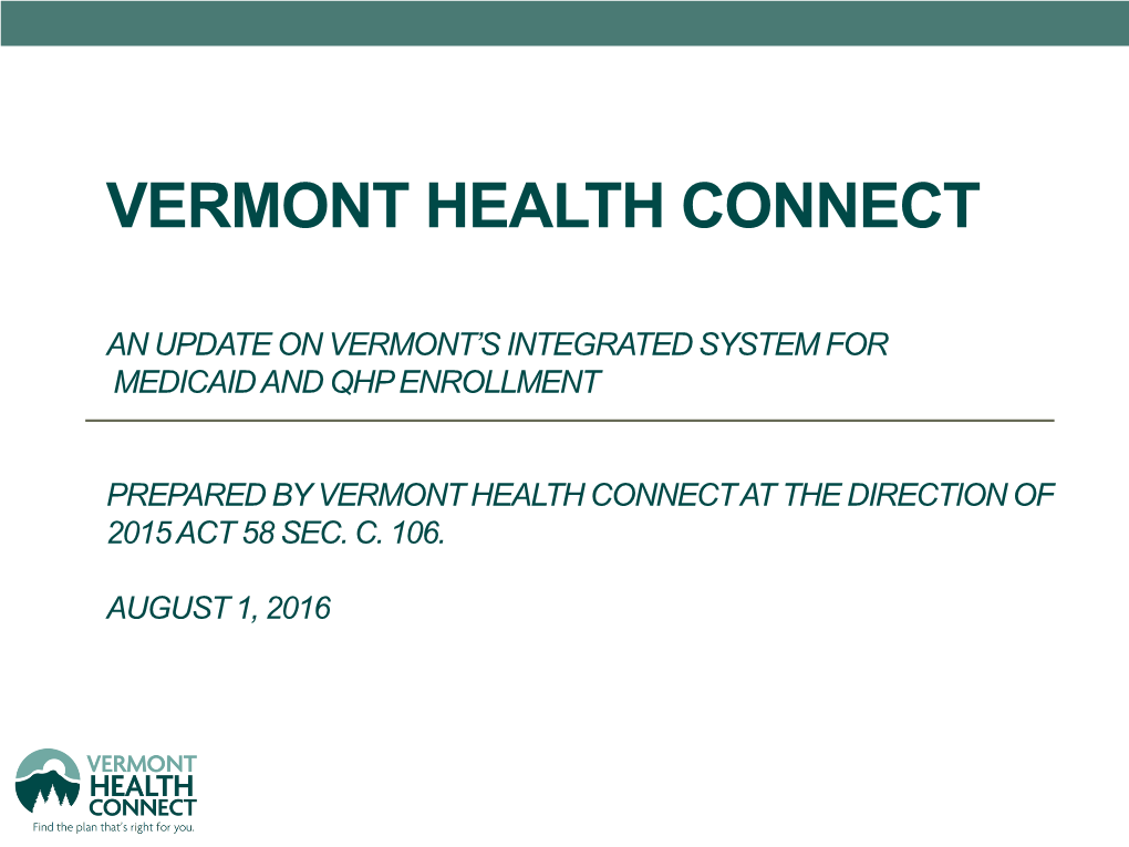 Vermont Health Connect Update