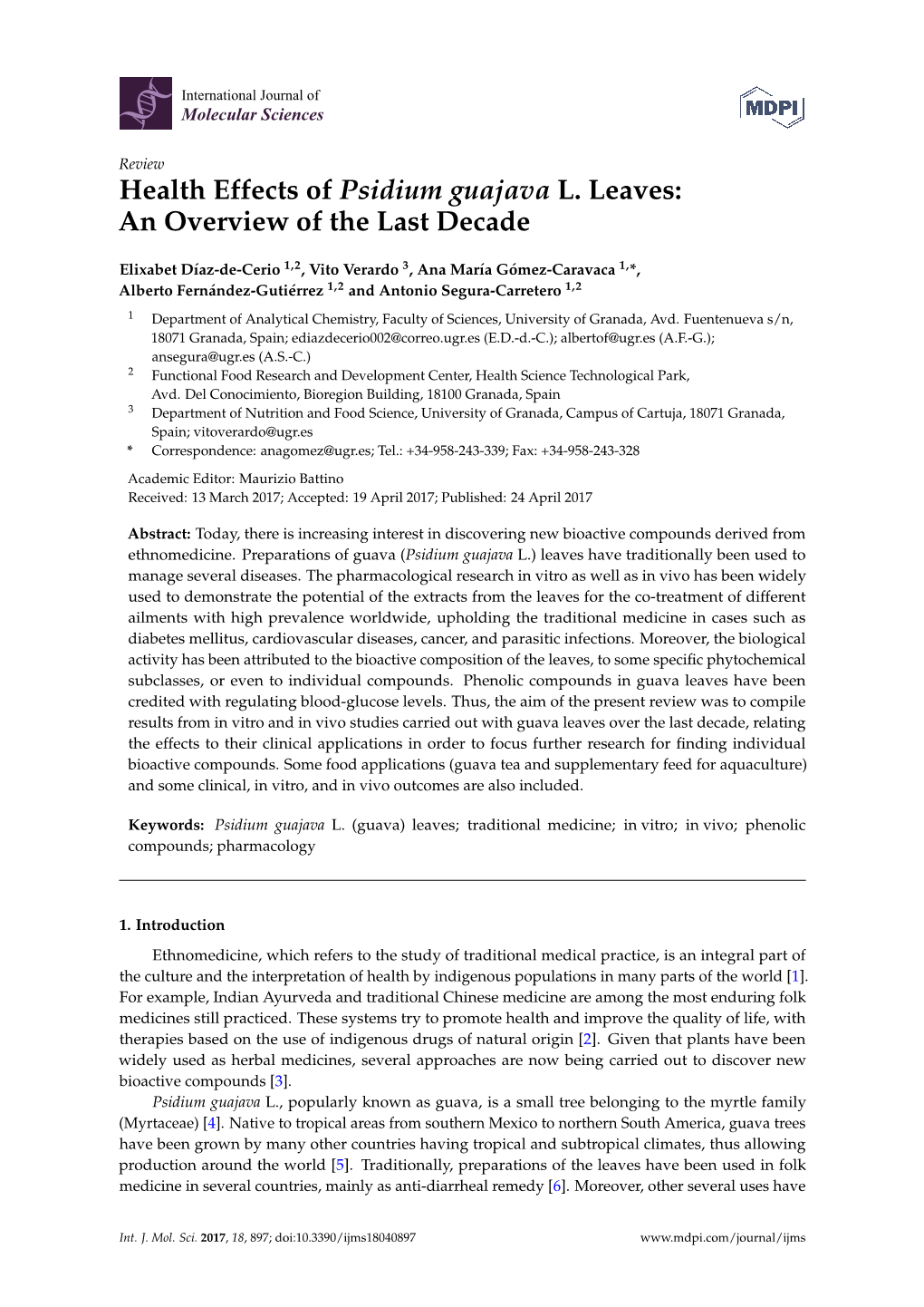 Health Effects of Psidium Guajava L. Leaves: an Overview of the Last Decade