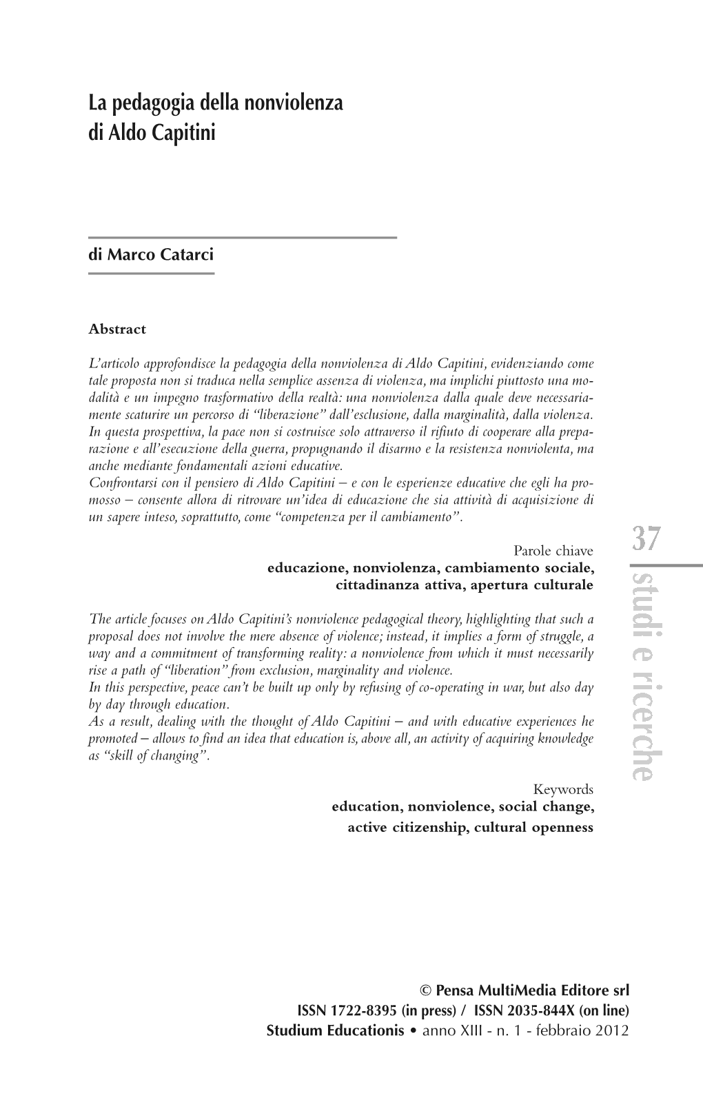 La Pedagogia Della Nonviolenza Di Aldo Capitini