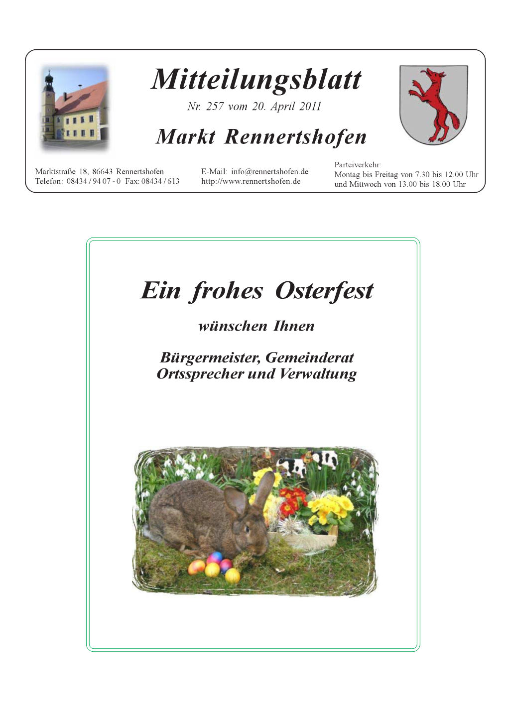 Mitteilungsblatt Nr. 257 Vom 20. April 2011 Markt Rennertshofen