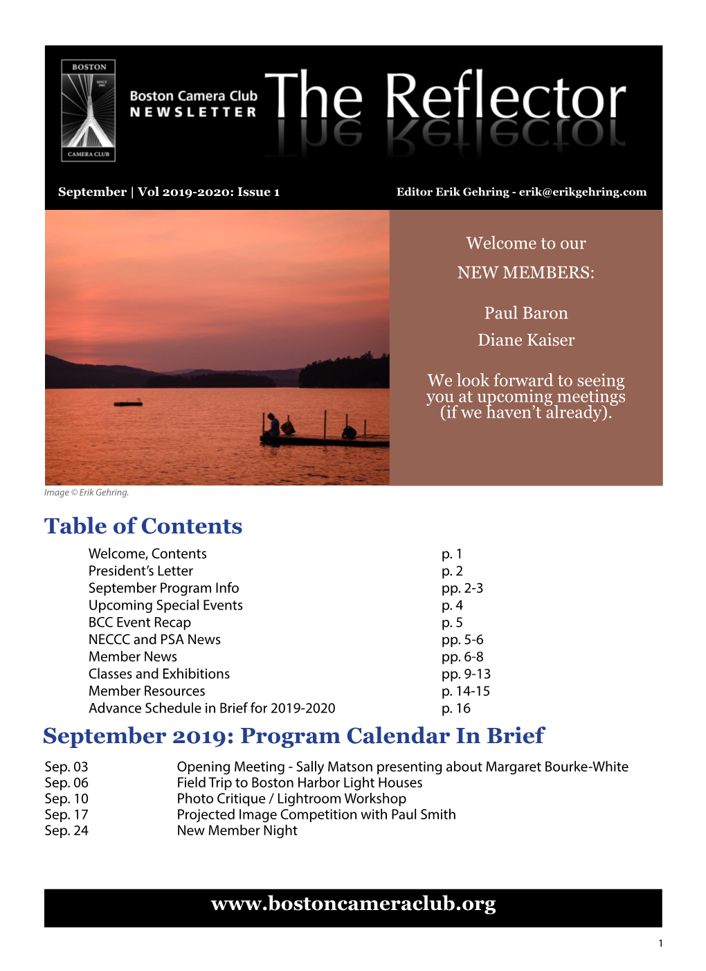 Table of Contents September 2019: Program Calendar in Brief